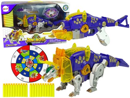 Dětská pistole Dinobots 2v1 Dinosaurus na šipky Fialový Triceratops Terč