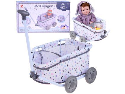 Vozík pro panenky a medvídky tahací s rukojetí kovový