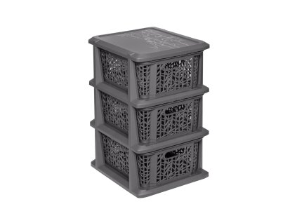Antracitový plastový regál s 3 šuplíky Bamboo BRANQ