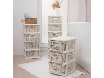 Krémový plastový regál s 3 šuplíky Bamboo Antic BRANQ