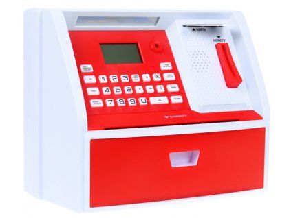 Pokladnička Bankomat s kartou červený