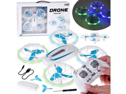 Dron akrobatický s LED osvětlením + dálkový ovladač bílý