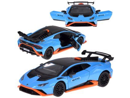 Autíčko Lamborghini Huracan STO 1:32 kovové s efekty modrá-metalíza