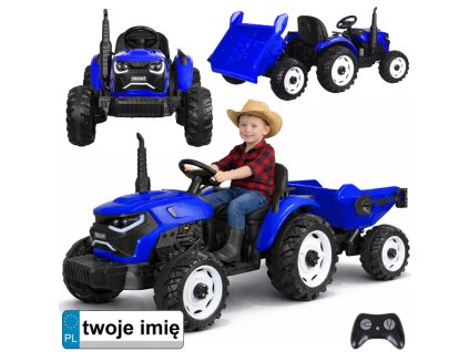 Elektrický traktor s přívěsem modrý