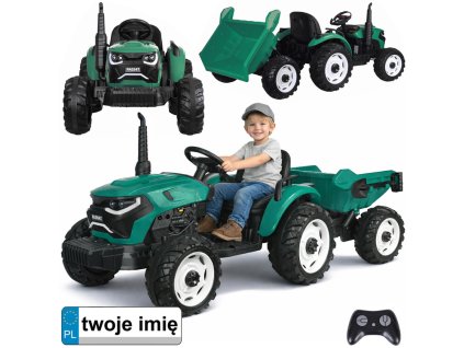 Elektrický traktor s přívěsem zelený