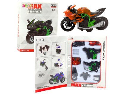 Kovový Motocykl K Sestavení A Šroubování 1:14 Oranžovo-Zelený