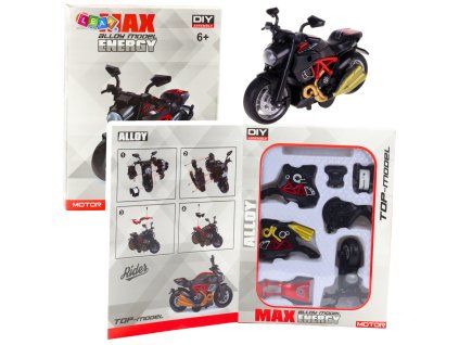 Motocykl k sestavení a šroubování 1:14 kovový červený
