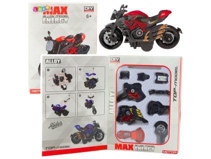 Motocykl Ke Skládání A Šroubování Kovový 1:14 Černo-Červený