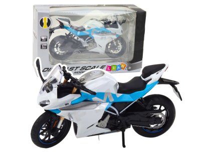 Model Sportovní Motocykl Světla Zvuky 1:12 Bílo Modrý