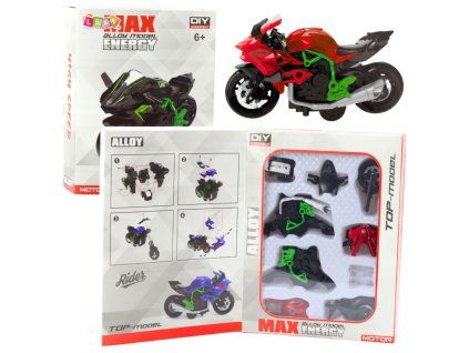 Motocykl k sestavení a šroubování kovový 1:14 zeleno-červený