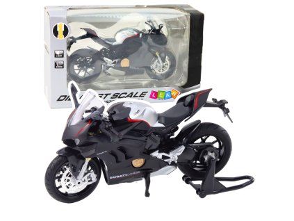 Motocykl Sportovní Kovový V4 Světla Zvuky 1:12 Černý