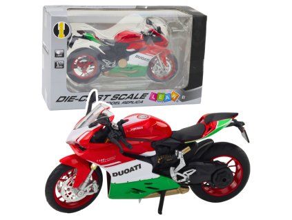 Motocykl Sportovní 1:12 Světla Zvuky Červeno Zelený Kovový