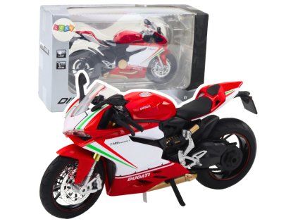 Model motorky Sportovní Motocykl 1:12 Světla Zvuky Kovový Červeno Bílý