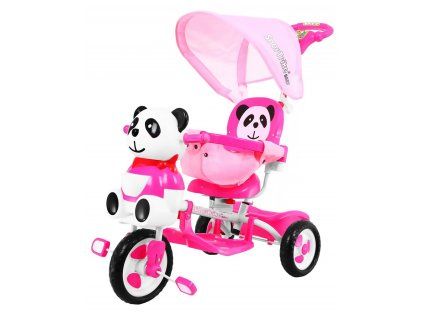 Tříkolka Panda Růžová + Stříška + Vodicí tyč