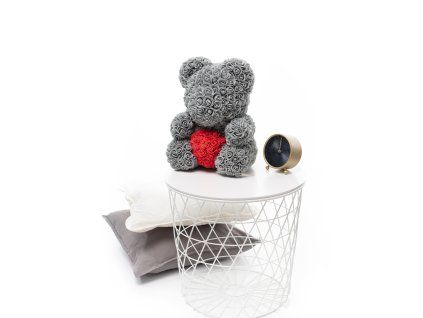 Medvídek z růží Rose Bear Šedý se srdcem šedo-červený 40 cm