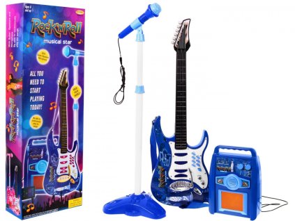 Dětský modrý kytarový set 6+ Zesilovač + Mikrofon
