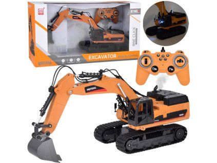 RC bagr Robustní na pásech s efektem kouře se zvukem a LED světly + Dálkové ovládání