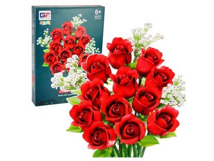 Stavební kostky Kytice květin Červené růže Gypsophila 952 dílků