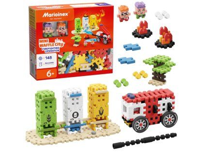 Stavebnice Marioinex mini vafle Hasičský zásah 148 dílků 2 figurky