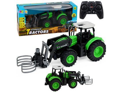 RC traktor s drapákem na balíky se světly 1:24 zelený
