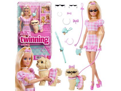Panenka Mattel Barbie Twining Looks na procházce s pejskem