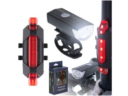 Lampka rowerowa LED RALLEX zestaw tyl przod na rower kierownice USB 167290