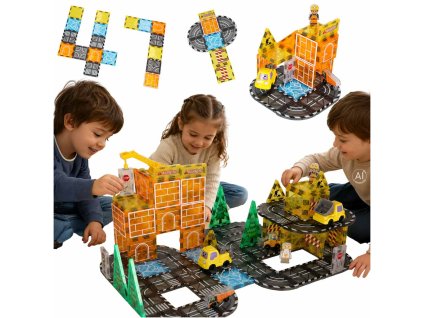 Magnetické konstrukční kostky 3D pro stavbu stavebních strojů 92 dílků