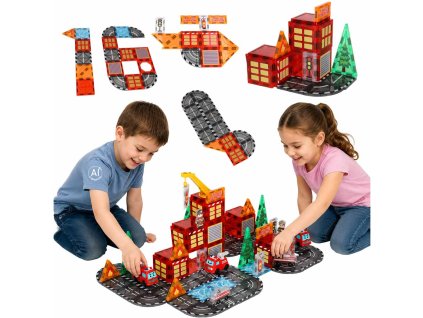 Magnetická konstrukční stavebnice hasičská 3D 92 dílků