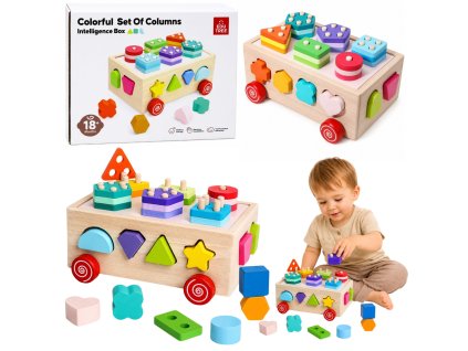 Dřevěný sorter Montessori na kolečkách tvary čísla