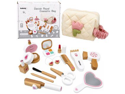 Dřevěná hračka kosmetická sada pro make-up s taštičkou 16 dílů