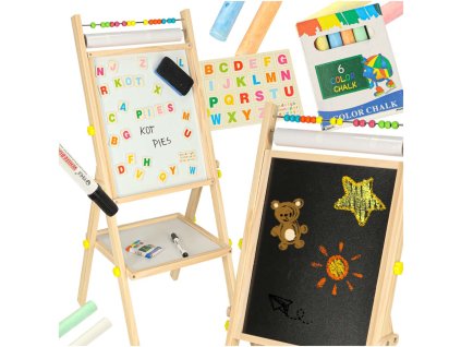 Tabule magnetická křídová oboustranná dřevěná s písmenky a křídou 38x37x90 cm