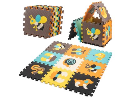 Hrací podložka vzdělávací pěnová barevná puzzle zvířátka 85 x 85 cm 9 dílků