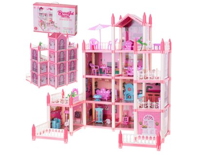 Domek dla lalek willa rozowa DIY 4 poziomy mebelki 106916%281%29