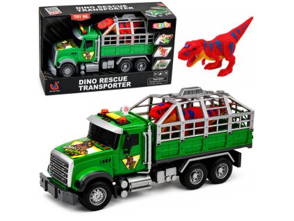 Přepravní náklaďák s klecí + figurka dinosaura T-Rexe světla zvuky 1:12