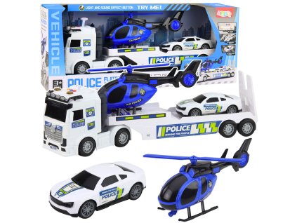 Policejní sada Nákladní auto Odtahovka Auto Vrtulník Světla Zvuk