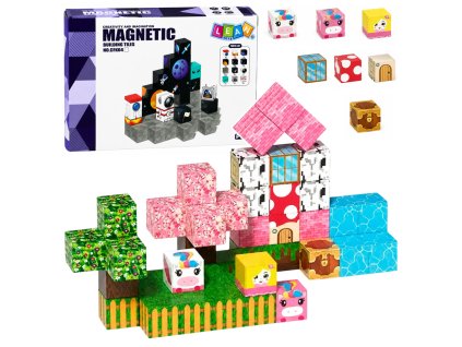 Stavebnice magnetické kostky Pixely Jednorožci 3D 50 dílků