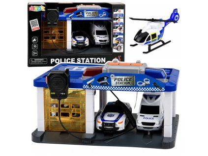 Hrací set Policejní stanice garáž policejní auta helikoptéra světla zvuky