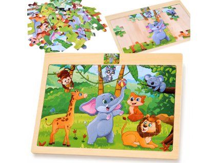 Dřevěné puzzle Divoká zvířata 40 dílků