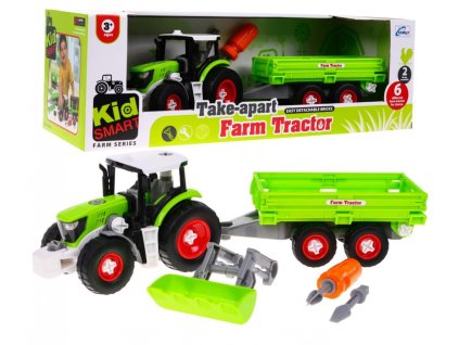 Traktor rozebíratelný s přívěsem pro děti 3+ Aku šroubovák + Šroubovák + Buldozer
