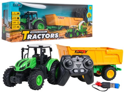 RC traktor s otevíracím žlutým návěsem 1:24