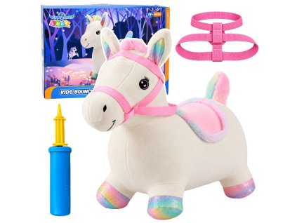 Plyšový nafukovací skákací koník 60 cm bílý