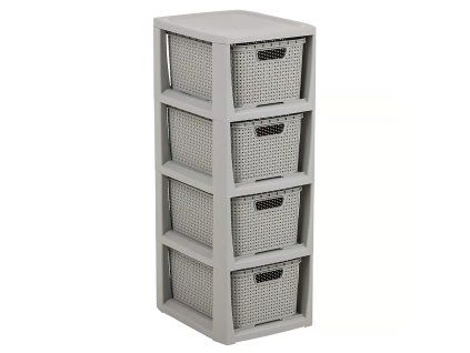 Šedý regál se 4 šuplíky Rattan BRANQ