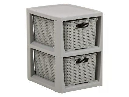 Šedý regál se 2 šuplíky Rattan BRANQ