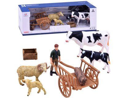 Sada figurek SÉRIE ZVÍŘÁTKA FARMA kráva ovce farmář ohrada