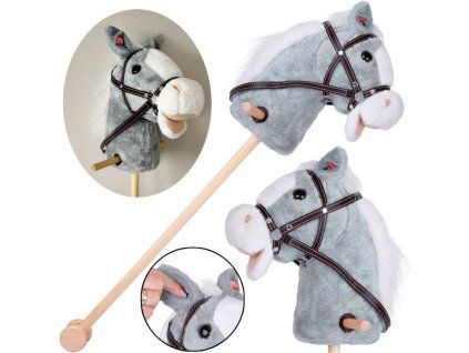 Plyšový koník Hobby Horse se zvuky cvalu a řehtání + pohyblivá tlama šedý