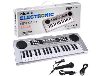 Hudební nástroj Varhany mini KEYBOARD 37 kláves + mikrofon STŘÍBRNÝ