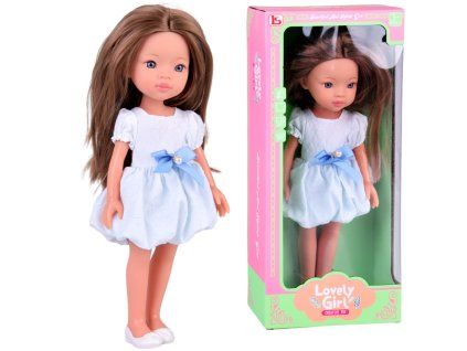 Panenka Tomido Lovely Girl hnědovláska s dlouhými vlasy v bílých šatech 33 cm