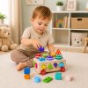 Dřevěný sorter Montessori na kolečkách tvary čísla 5