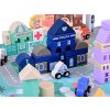 Pastelová dřevěná stavebnice Městečko + Puzzle podložka 115 dílků