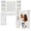 Velký kosmetický stolek s LED zrcadlem se skříňkami a zásuvkami 141x114x39 cm Bílý